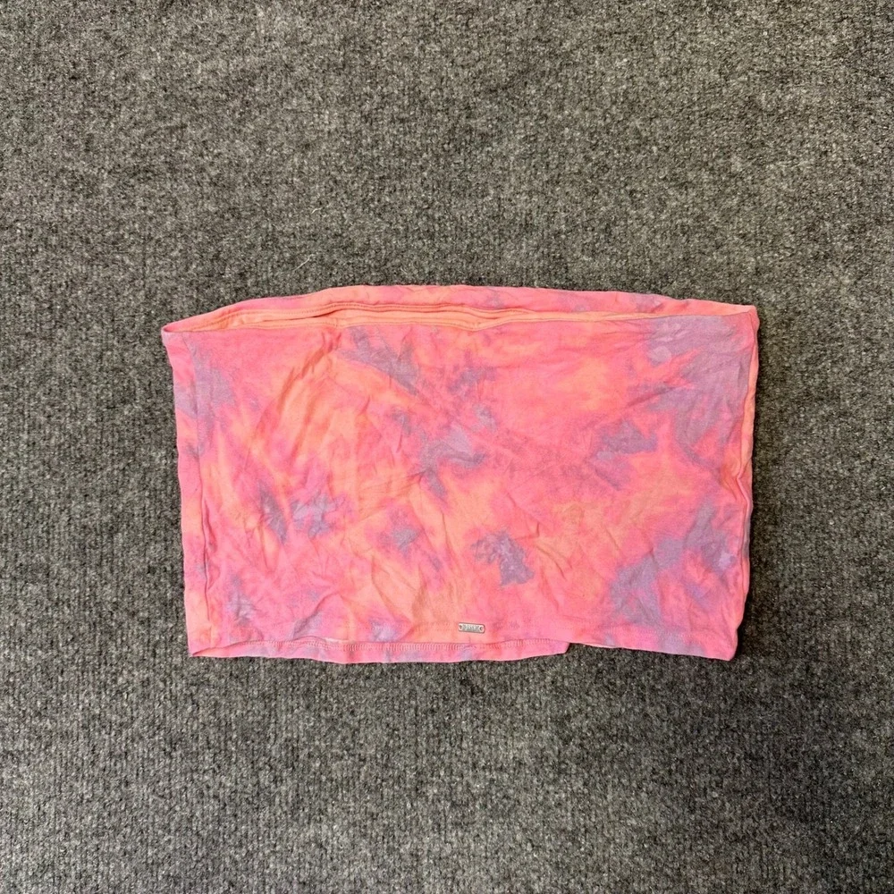 PINK Tube Top Womens Size L Pink Purple Tie Dye Strapless Cropped Stretch Summer